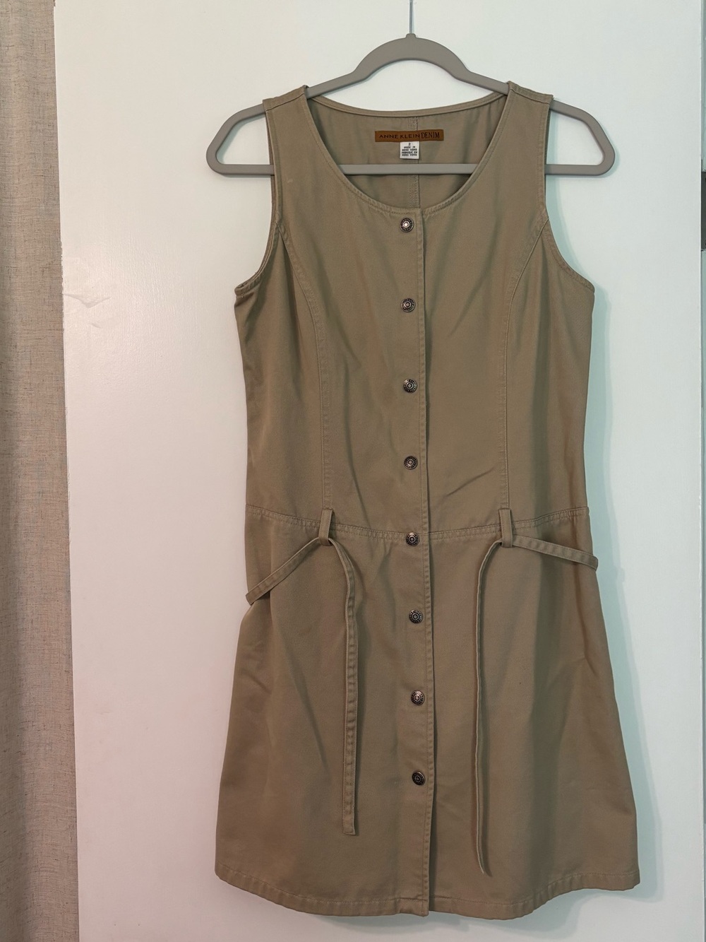 Anne Klein Khaki Button-Front Sleeveless Mini Dress